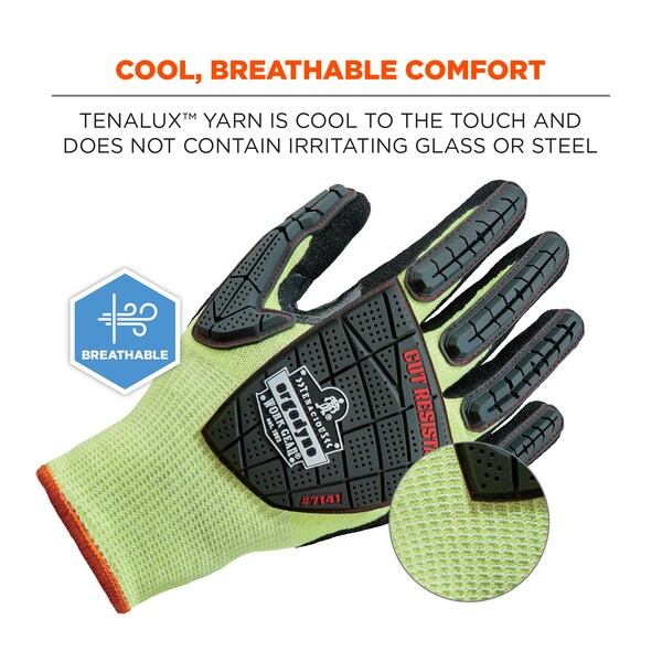 Guantes recubiertos de nitrilo Proflex By Ergodyne 7141, ANSI A4, 72 pares, verde lima, tamaño ProFlex, 72 piezas - 17835