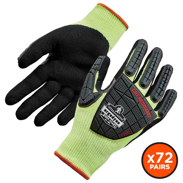 Guantes recubiertos de nitrilo Proflex By Ergodyne 7141, ANSI A4, 72 pares, verde lima, tamaño ProFlex, 72 piezas - 17835