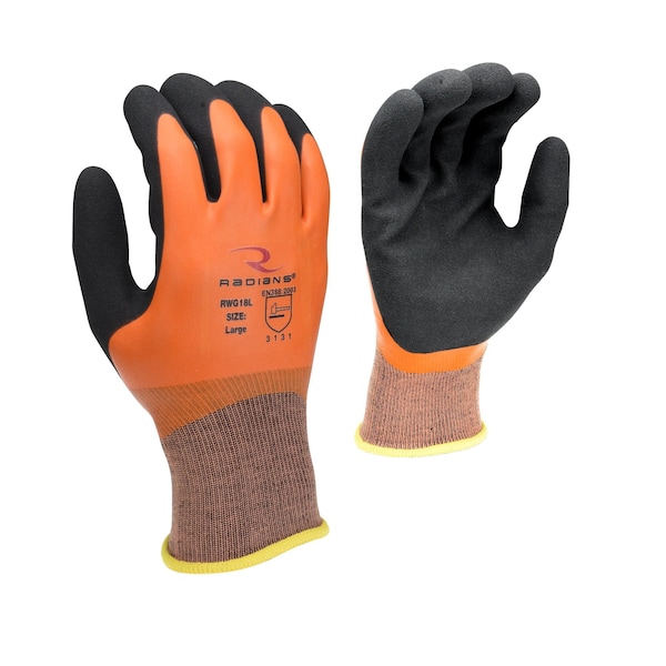 Guantes recubiertos de látex espuma Radians, cobertura en palma, negro/naranja, S, RWG18S