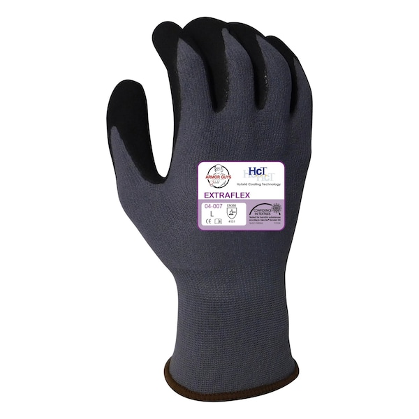 Guantes de armadura 15g de revestimiento de nylon gris con palma recubierta de microespuma de nitrilo HCT negro con puntos, M, paquete de 12 - 04-007-M