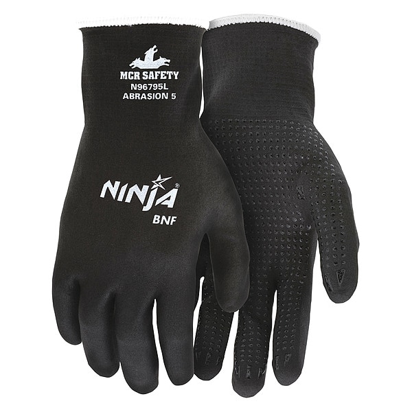 Guantes recubiertos de nitrilo espumado Mcr Safety, Cobertura Total, Negro, Talla L, Par - N96795L.