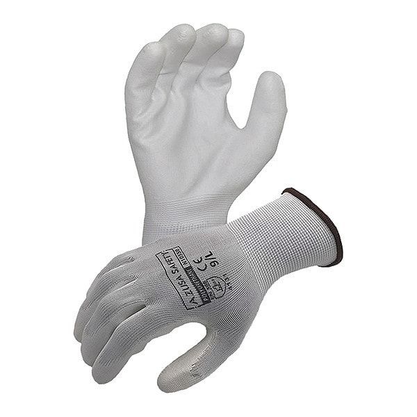 Guantes de nylon de economía Azusa Safety de 13 ga, recubrimiento de poliuretano en la palma, color blanco, M - N10550-M