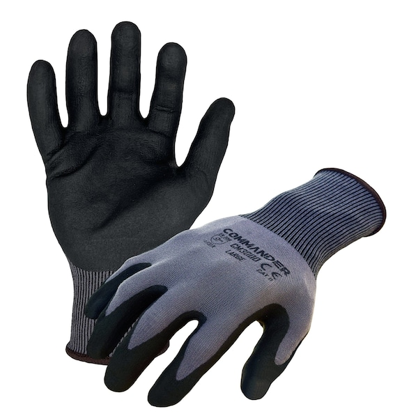 Comandante de seguridad Azusa 15 Ga. Guantes de trabajo de nylon / spandex gris, recubrimiento de palma de nitrilo de microespuma negro, L - CM3000