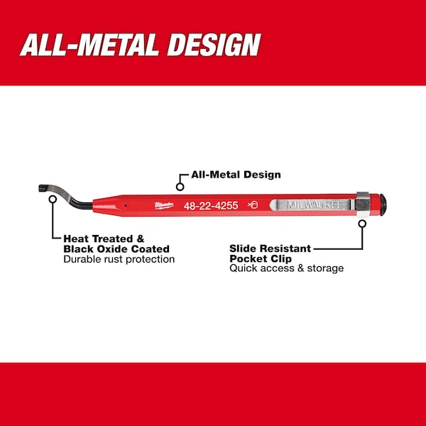 Milwaukee Tool Reaming Pen, Heat Treated Blade, Metal, Black Oxide Coated - 48-22-4255
