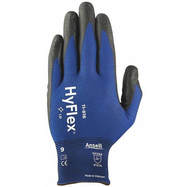 Guantes recubiertos de nitrilo espumado Ansell, Cobertura en la palma, Negro/Azul, Talla 7, PR - 11-816