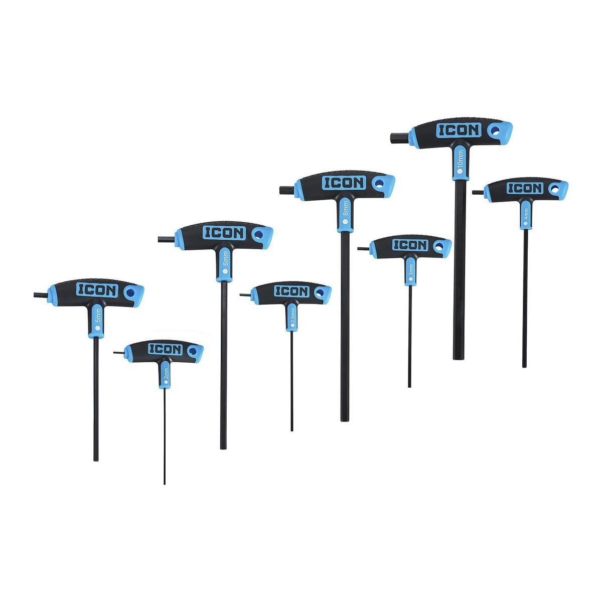 Juego de llaves hexagonales profesionales de alto par de torsión con mango en forma de T, marca Icon Metric, 8 piezas - 58698