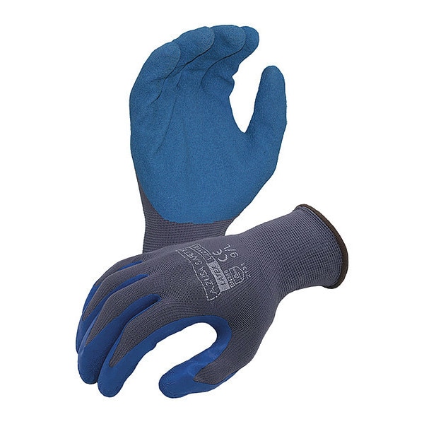 Guantes de Nylon Grises Económicos Azusa Safety de 13 ga., Recubrimiento de Látex Azul Arrugado en la Palma, S - L22118.