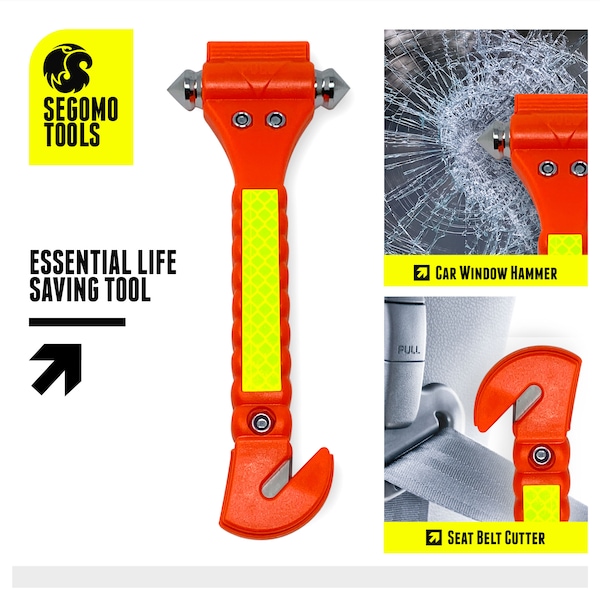 Segomo Tools 2x Emergency Escape Safety Hammers, Car Window Breaker, Seat Belt Cutter - T07021