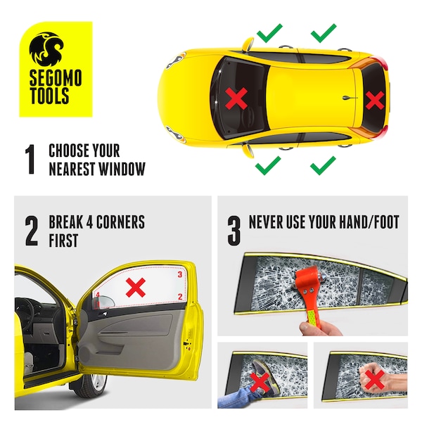 Segomo Tools 2x Emergency Escape Safety Hammers, Car Window Breaker, Seat Belt Cutter - T07021