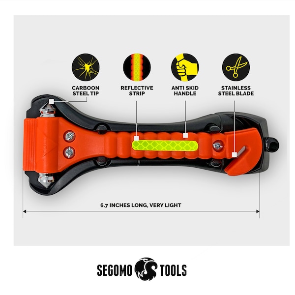 Segomo Tools 2x Emergency Escape Safety Hammers, Car Window Breaker, Seat Belt Cutter - T07021