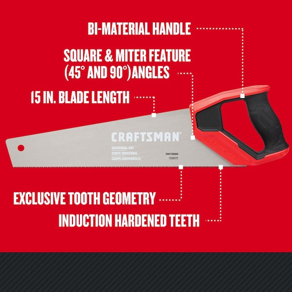 Craftsman Hand Saw, Steel Blade, 15" Blade Length - CMHT20880