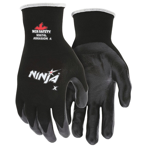Guantes recubiertos de biopolímero de seguridad Mcr, cobertura de palma, negro, L, par - N9674L