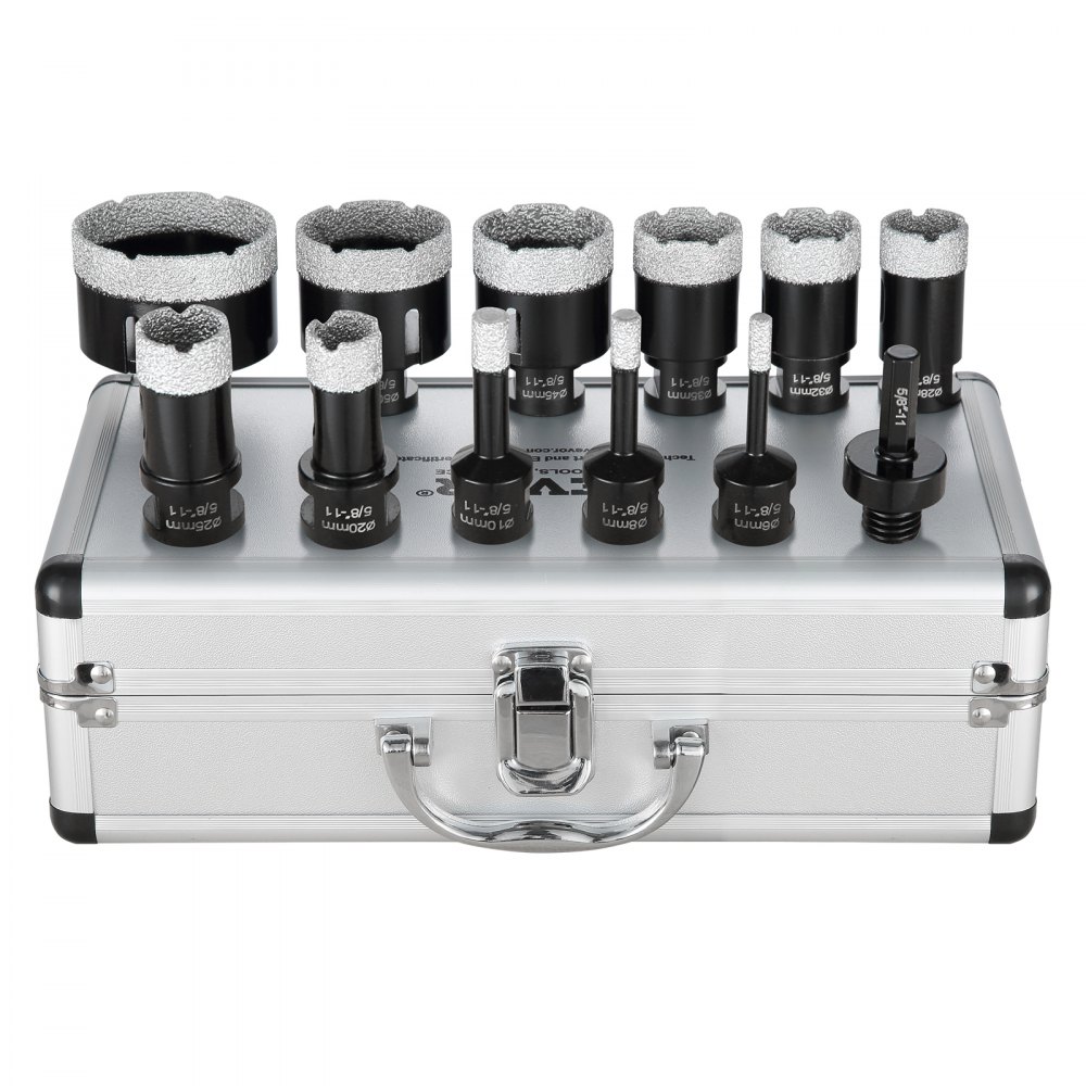 VEVOR Diamond Core Drill Bit Set, 11 PCS 6/8/10/20/25/28/32/35/45/50/65mm Diamond Hole Saw Kit, with 5/8"-11 Connector and Storage Case, for Dry and Wet, Diamond Drill Bits for Ceramic Tile - JGSKZT681020PJSY7V0