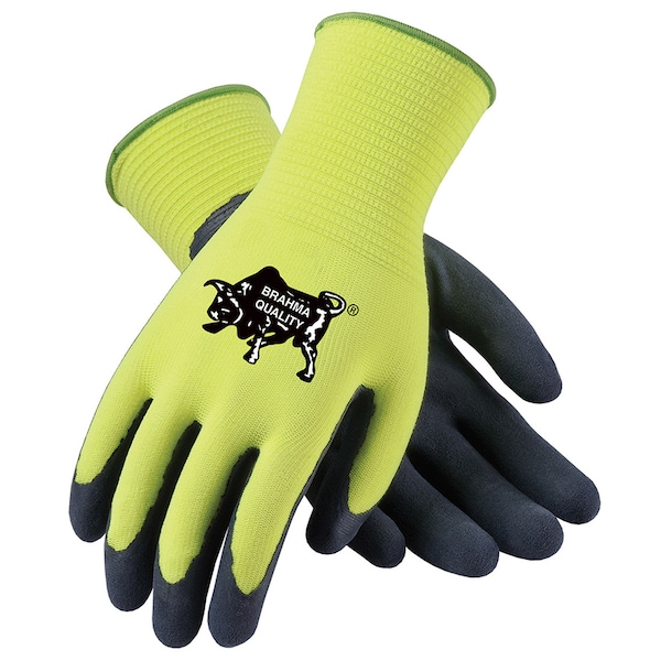 Guante de seguridad Brahma sin costuras de microsuperficie en color amarillo de alta visibilidad, tamaño extra grande, con recubrimiento de látex - WA3174A