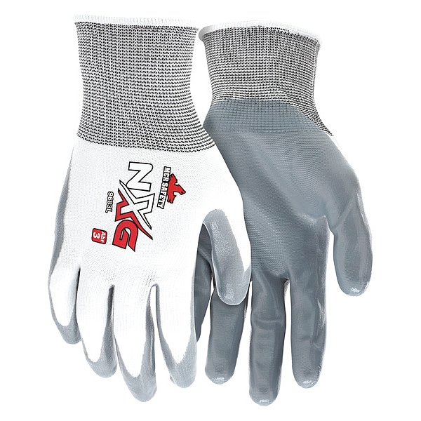 Guantes recubiertos de nitrilo MCR Safety, cobertura en la palma, blanco/gris, XS, PR - 9683XS.