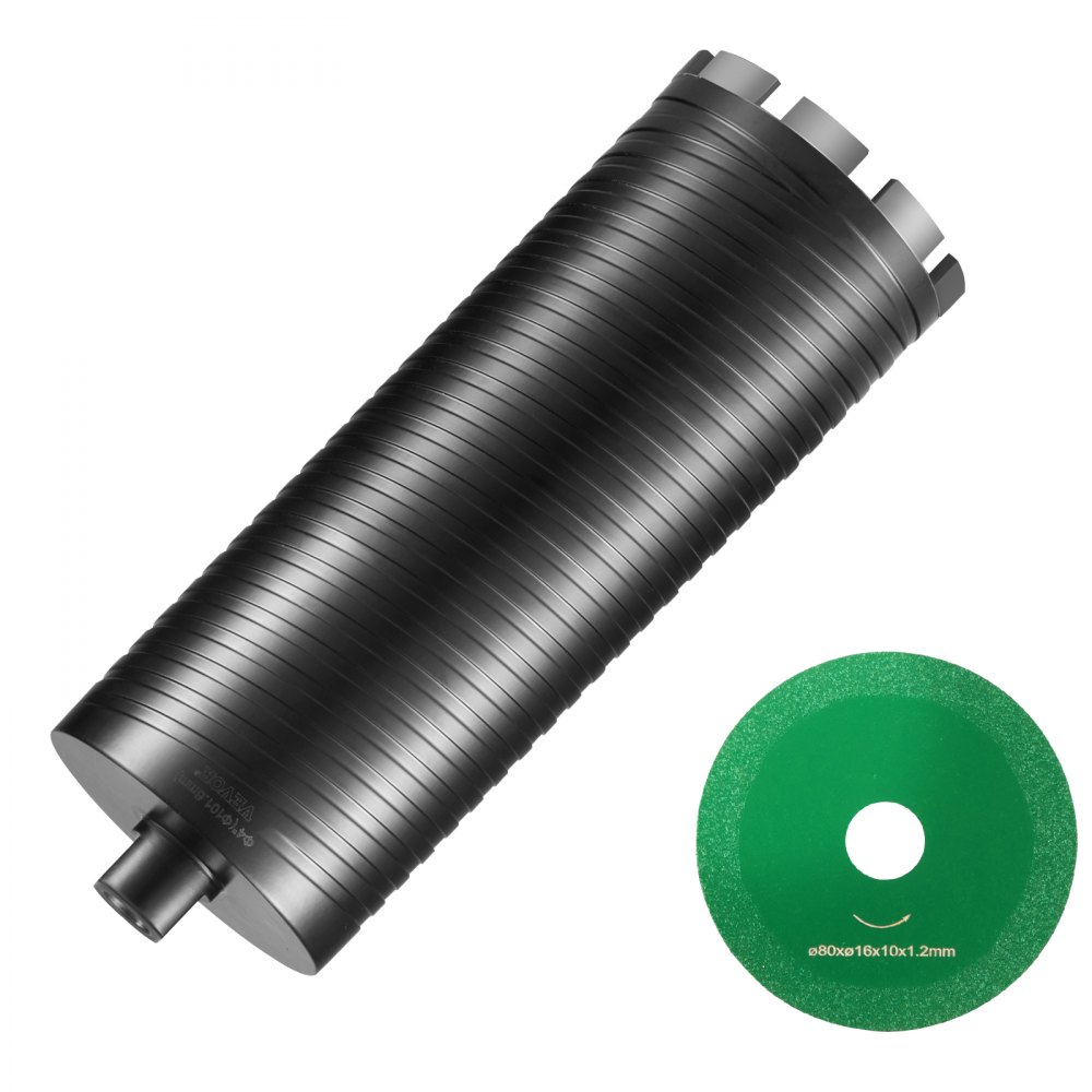 VEVOR Core Drill Bit, 4" Wet/Dry Diamond Core Drill Bits for Brick and Block, Concrete Core Drill Bit with Pilot Bit Adapter and Saw Blade, 9.5" Drilling Depth, 5/8"-11 Inner Thread, Laser Welding - JGSQXZTGSS10CDJZEV0
