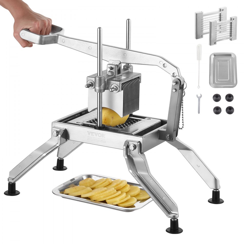 VEVOR Commercial Vegetable Slicer, 3/8" and 3/16" Tomato Slicer, Stainless Steel and Aluminum Alloy Vegetable Cutter Slicer, Manual Tomato Slicer with Non-slip Feet, for Tomatoes, Potatoes, Onions - FQQPJLS38316TDQZAV0