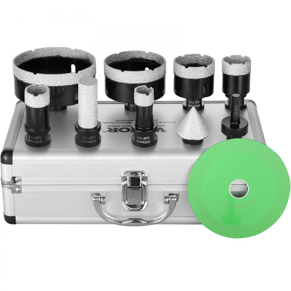VEVOR Diamond Core Drill Bit Set, 6 PCS 20/25/35/50/75/100mm Diamond Hole Saw Kit, with Finger Milling Bit Cone Bit Saw Blade and Storage Case, for Dry and Wet, Diamond Drill Bits for Ceramic Tile - JGSKZT202535FUF4MV0