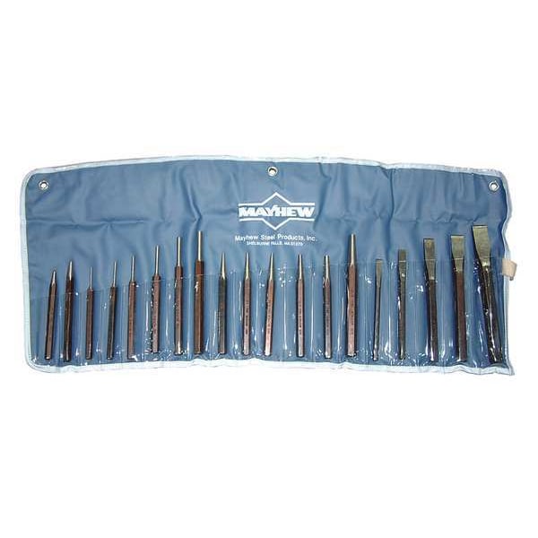 Mayhew Punch and Chisel Set, Steel, Black Oxide Finish, 19 Piece - 61019