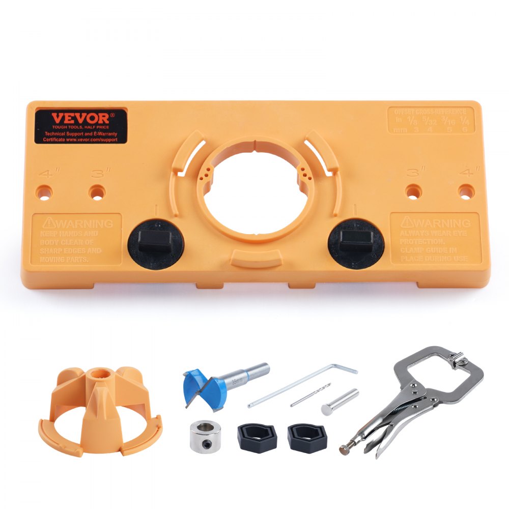 VEVOR Concealed Hinge Jig, Cabinet Hinge Jig with C-Type Clamp and Accessories, PA66 Nylon and Steel Material, Accurate Hinge Drill Jig Woodworking Tool for Doors Cabinets Hinges Mounting - JLDWKKQMINIS40G22V0