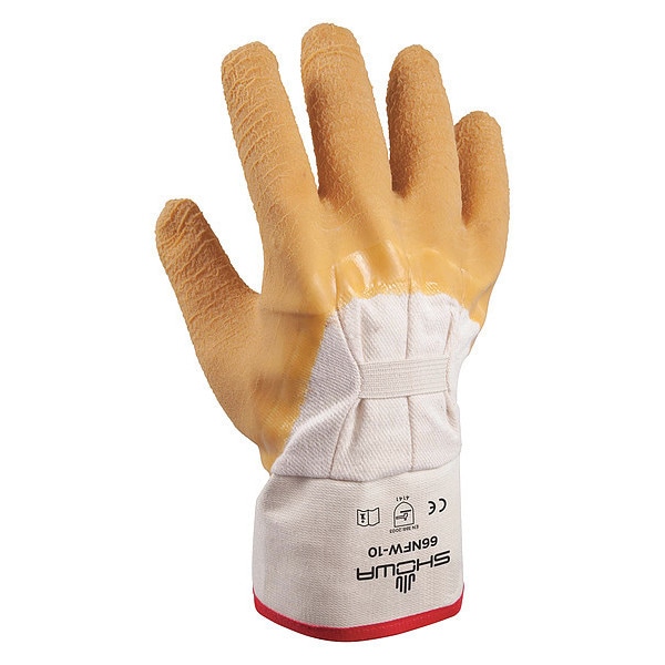 Guantes recubiertos de látex natural Showa, cobertura de 3/4 hasta la muñeca, blanco/amarillo, talla grande, par - 66NFW-10-V