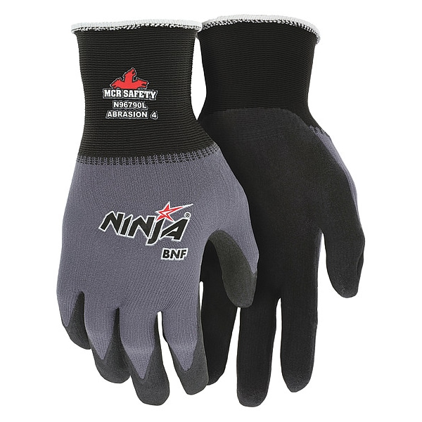 Guantes recubiertos de espuma de nitrilo Mcr Safety, cobertura en la palma, Negro/Gris, XS, Par - N96790XS