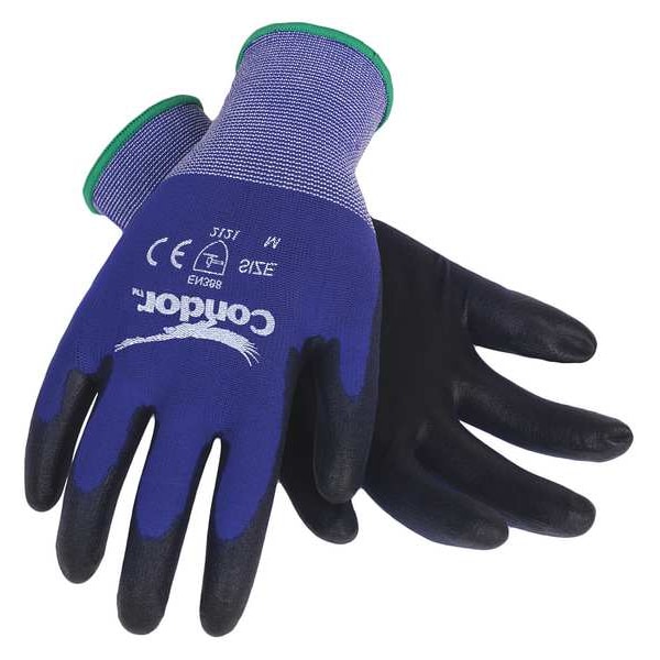 Guantes recubiertos de poliuretano Condor, cobertura en la palma, negro/azul, L, paquete de 2 - 19L480
