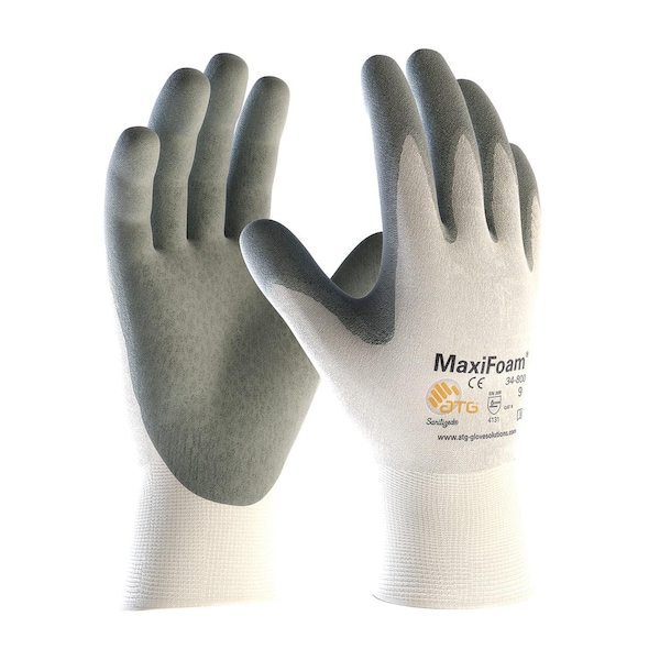 Guantes de nitrilo Pip PIP G-Tek, Maxifoam Premium Gris de Espuma de Nitrilo, Talla Pequeña, Forro Blanco - 34-800/XS