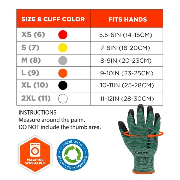 ProFlex de Ergodyne Guantes recubiertos de PU reciclado, verdes, Talla S - 7002-ECO