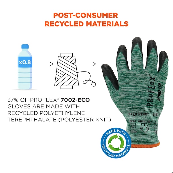 ProFlex de Ergodyne Guantes recubiertos de PU reciclado, verdes, Talla S - 7002-ECO