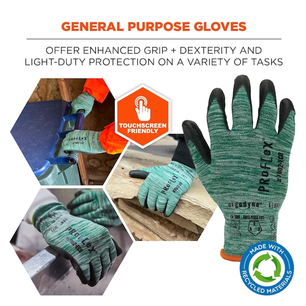 ProFlex de Ergodyne Guantes recubiertos de PU reciclado, verdes, Talla S - 7002-ECO