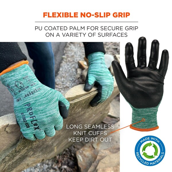 ProFlex de Ergodyne Guantes recubiertos de PU reciclado, verdes, Talla S - 7002-ECO