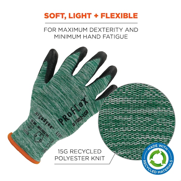 ProFlex de Ergodyne Guantes recubiertos de PU reciclado, verdes, Talla S - 7002-ECO