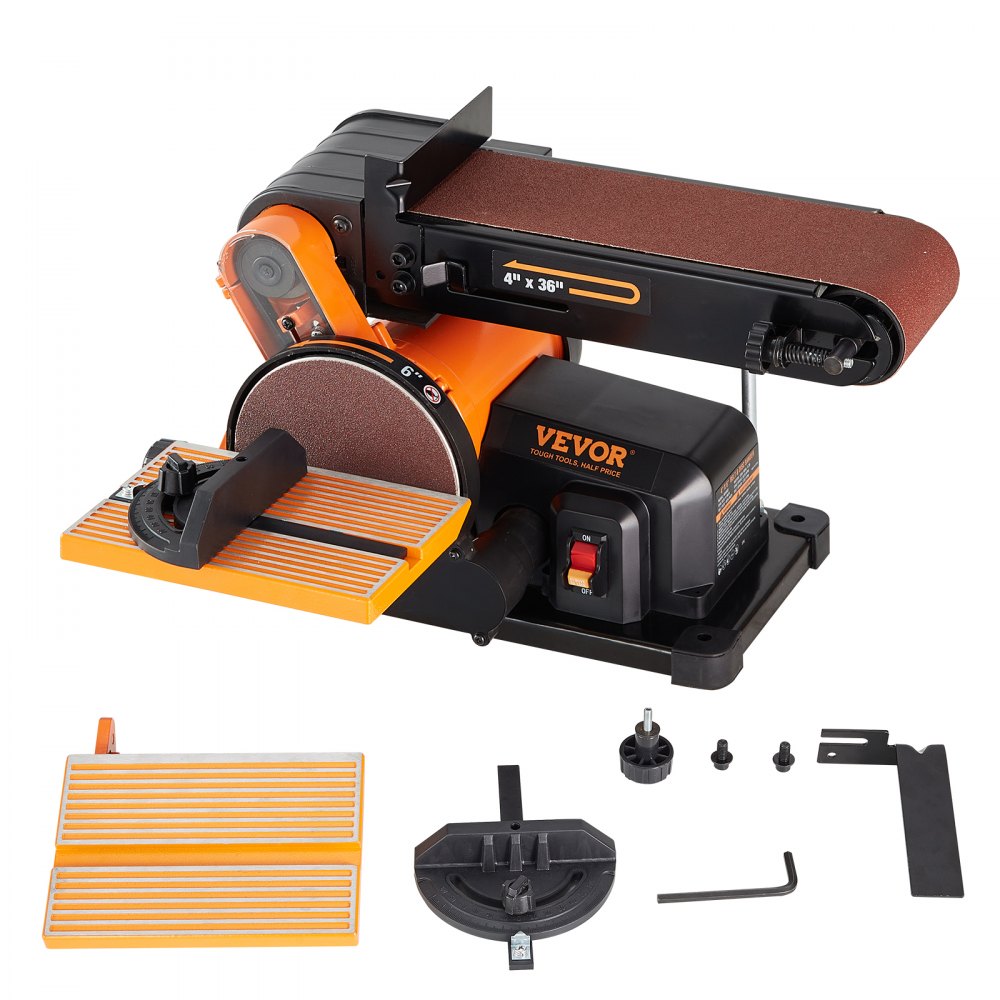 VEVOR Belt Disc Sander Combo, 6" Disc Sander and 4"x36" Belt Sander with 4.3A Induction Motor 3570RPM, Bench Sander & 0-90° Tiltable Belt and 0-45° Adjustable Cast Aluminum Worktable for Woodworking - ZHSDPSGJMGJJKYMH1V1