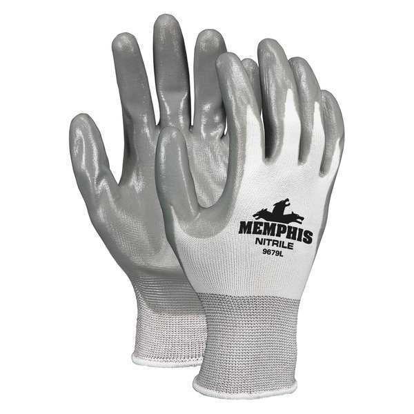 Guantes recubiertos de nitrilo Mcr Safety, Cobertura de palma, Blanco/Gris, Talla L, Par - 9679L