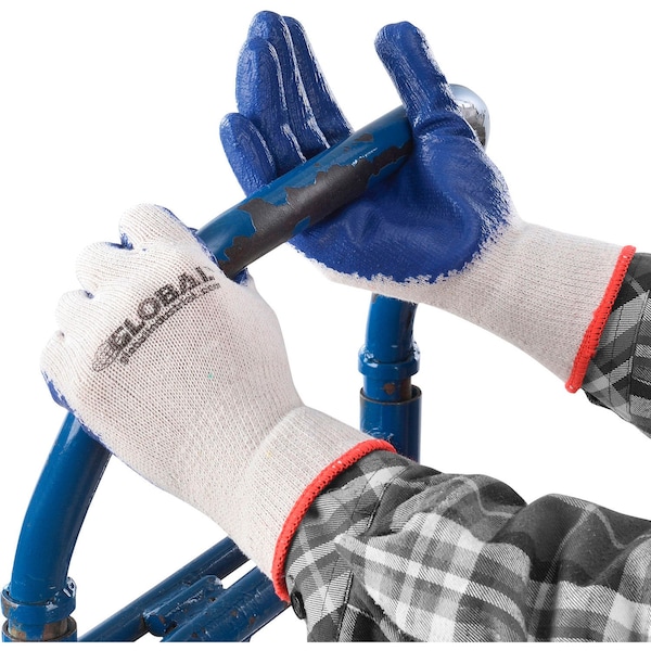 Guantes de trabajo de tejido de cuerda recubiertos de látex industrial global, natural/azul, pequeños, 1 docena - 708355S