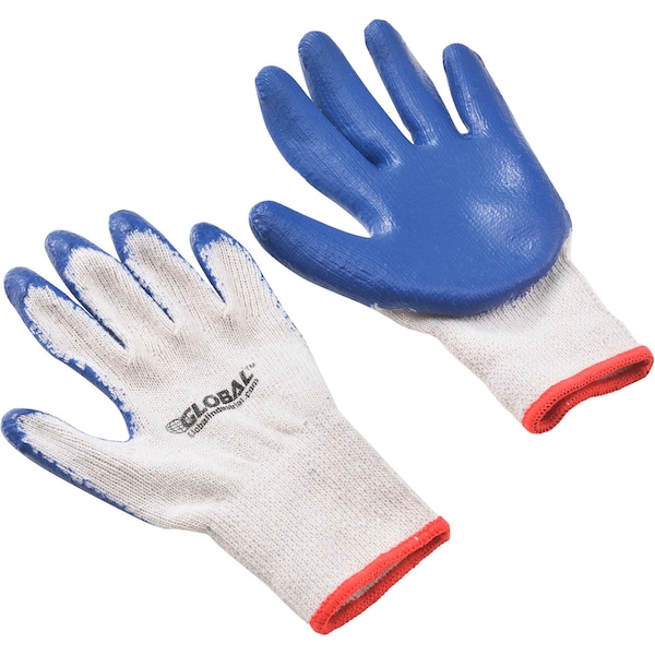 Guantes de trabajo de tejido de cuerda recubiertos de látex industrial global, natural/azul, pequeños, 1 docena - 708355S