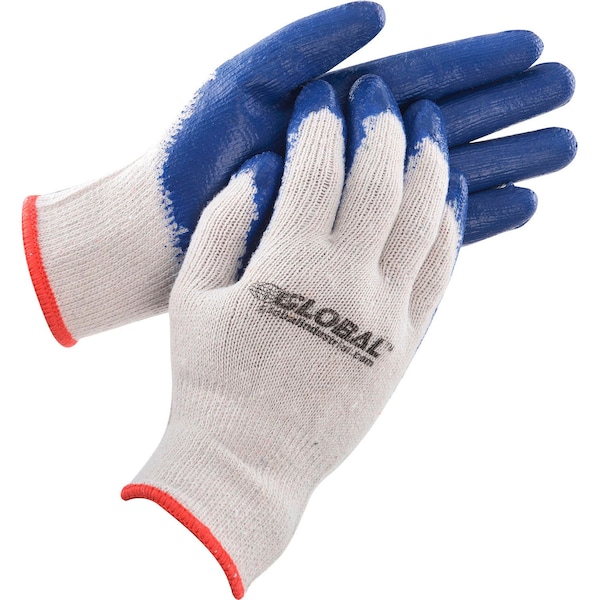Guantes de trabajo de tejido de cuerda recubiertos de látex industrial global, natural/azul, pequeños, 1 docena - 708355S