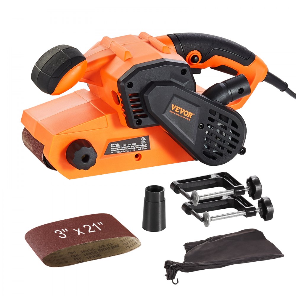 VEVOR 7AMP Belt Sander, 3" x 21" Belt Sanders for Woodworking with 6 Speeds 152-320 m/min, Powerful Bench Sander Machine with 2 in 1 Vacuum Adapter, Dust Bag, 80 Grit Sanding Belt - DSSGJS70AMP3XM17OV1