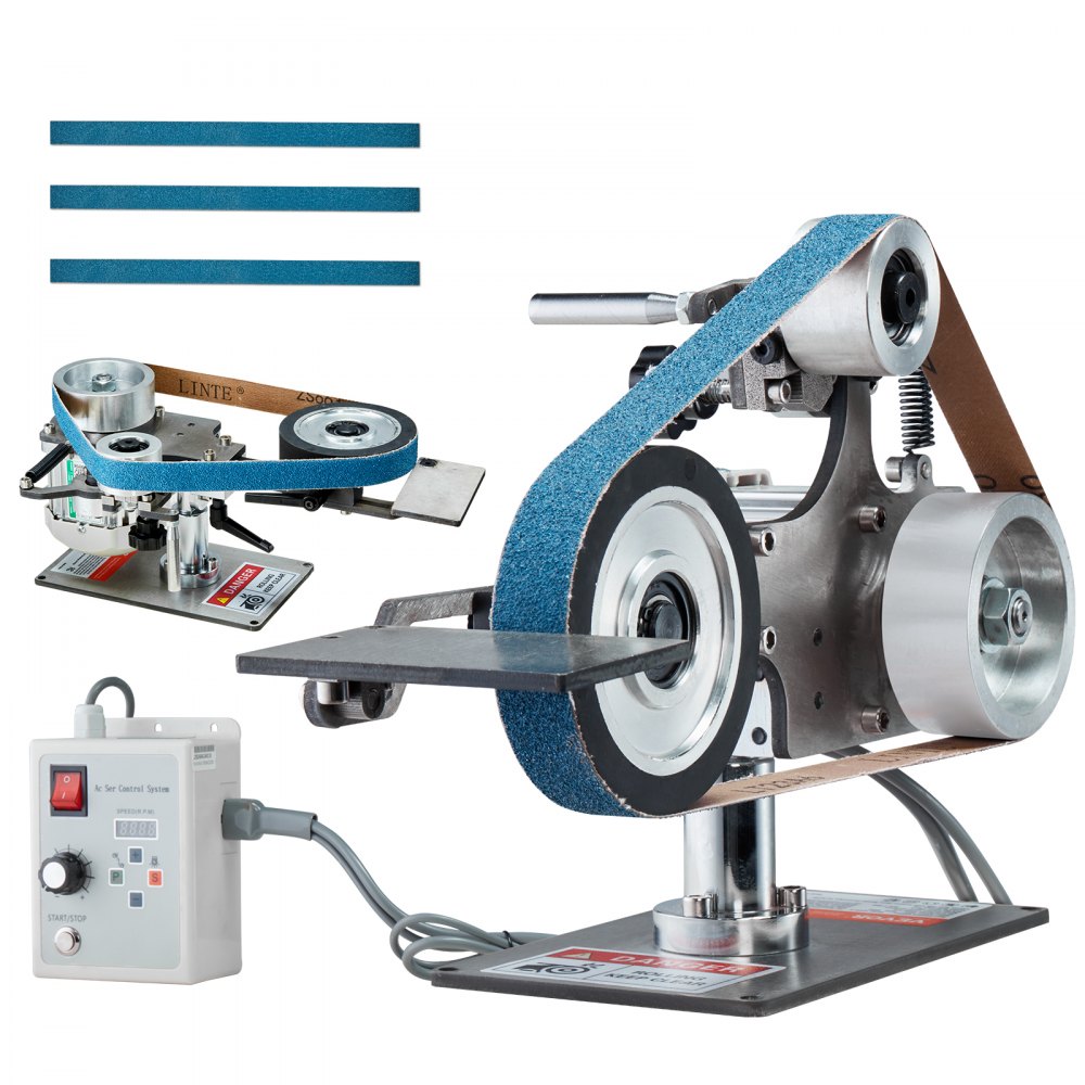VEVOR Belt Grinder Sander, 30 x 1-Inch Variable Speed Belt Polisher with VFD, 550W Polishing Grinding Machine with 2 Grinding Moulds & 3PCS Sanding Belts for Metalworking, Knife Making - SDMC550W301ITG5FHV1