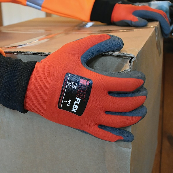 Guantes de trabajo Cordova iON Flex Nimble rojos con carcasa de nailon gris y recubrimiento de látex arrugado - 3993S