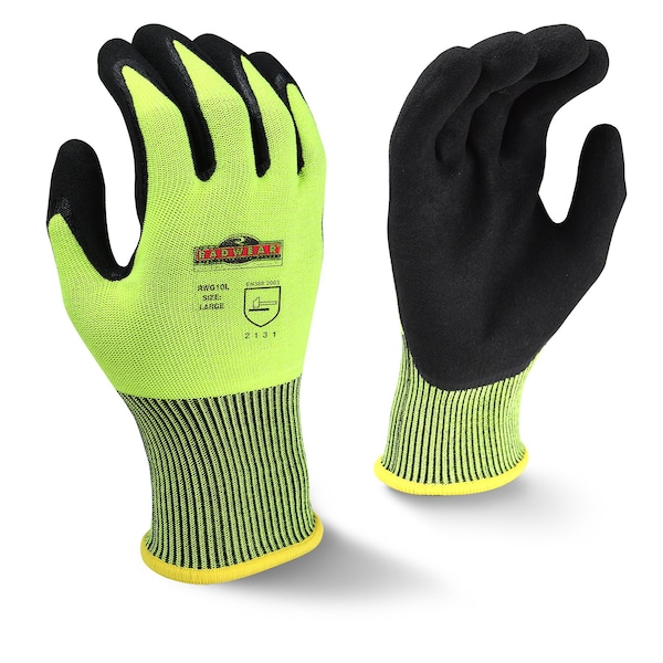 Guantes recubiertos de espuma de látex Radians, alta visibilidad, cobertura en la palma, negro/amarillo, talla S - RWG10S