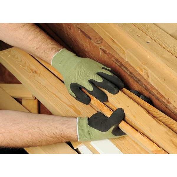 Guantes Recubiertos de Látex de Caucho Natural Condor, Cobertura en la Palma, Negro/Verde, Talla L, Par - 4NMP2