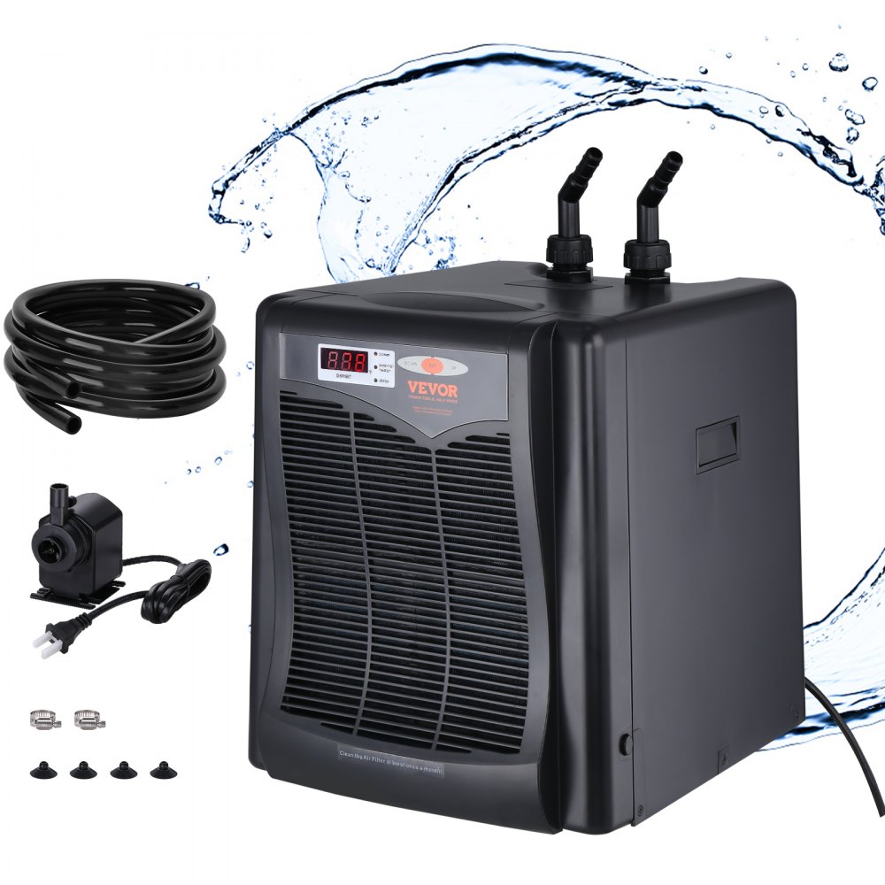 VEVOR Aquarium Chiller, 110 Gal 416 L, 1/3 HP Hydroponic Water Chiller, Quiet Refrigeration Compressor for Seawater and Fresh Water, Fish Tank Cooling System with Pump/Hose, for Jellyfish, Coral Reef - HWQLQQJR033HPZNB6V1