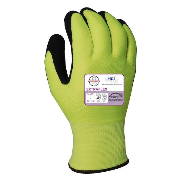 Protectores de armadura 13g con forro amarillo de nailon de alta visibilidad con revestimiento de palma de látex de microespuma, XXL, paquete de 12 - 04-011-XXL