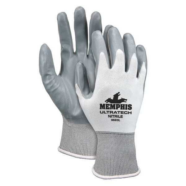 Guantes recubiertos de nitrilo Mcr Safety, cobertura en la palma, blanco/gris, tamaño grande, par - VP9683L