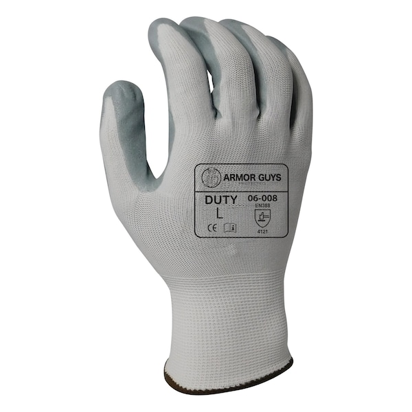 Guantes de Protección 13g de Nylon Blanco con Revestimiento de Espuma Nitrilo Gris en la Palma, Talla L, Paquete de 12 - 06-008-L