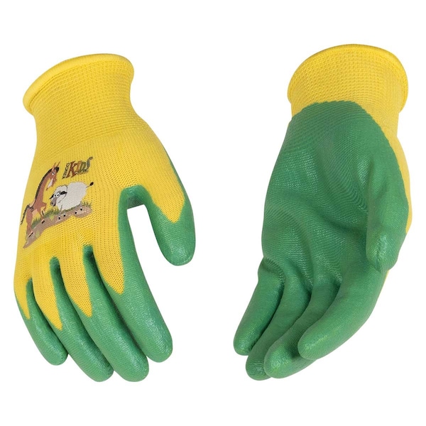Guantes de concha de tejido de nylon y palma de nitrilo espuma de Kinco Kid's Farm Friends S - 1785-KS