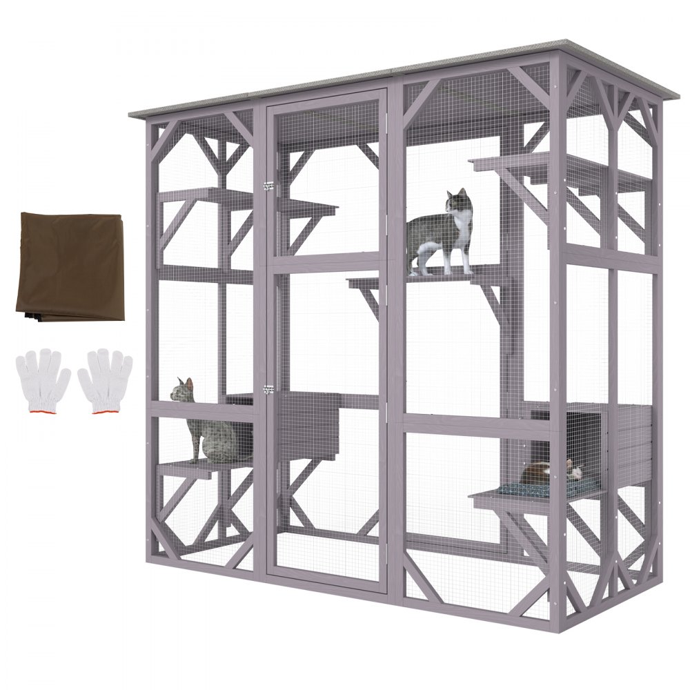 VEVOR Cat House Outdoor, 7-Tier Large Catio, Cat Enclosure with 5 Platforms, 2 Resting Boxes & Large Front Door, 71.2 x 34.6 x 66.5 inch - MBSDXWHS771IN1ICAV0