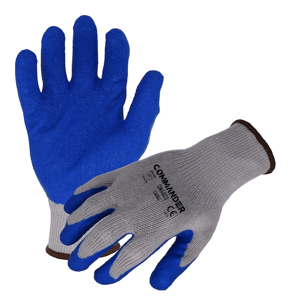 Guantes de trabajo de poliéster/algodón gris de 13 ga. con recubrimiento de palma de látex azul en tamaño L - CM4020 de Azusa Safety Commander.